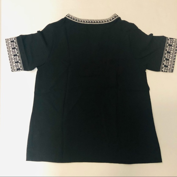 Boho Black With White Embroidery V-Neck Top - Picture 3 of 5